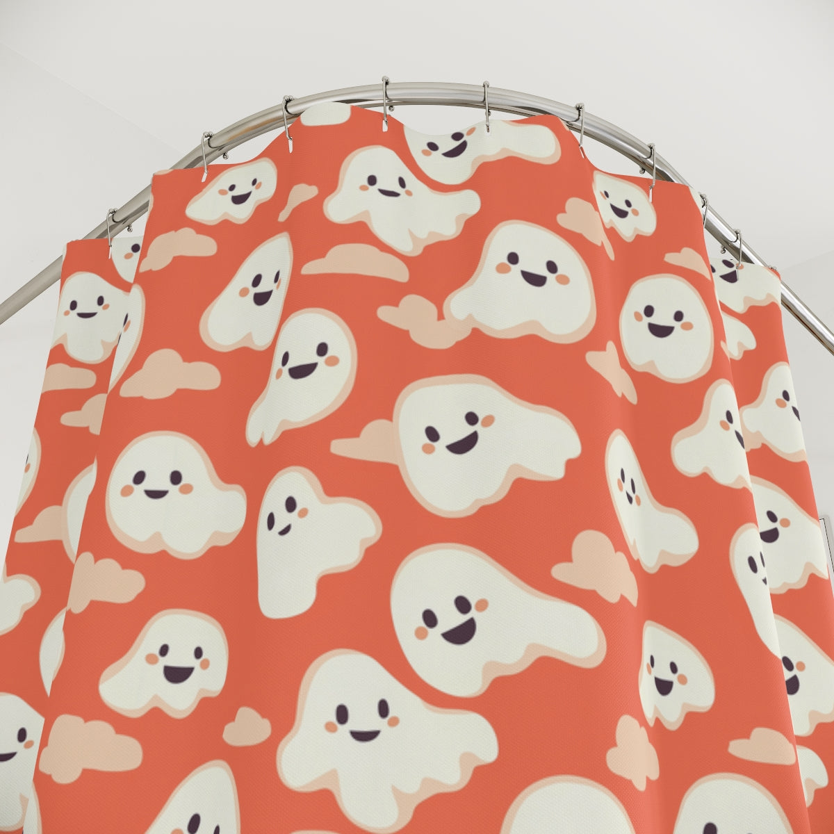 Playful Orange Ghosts Shower Curtains