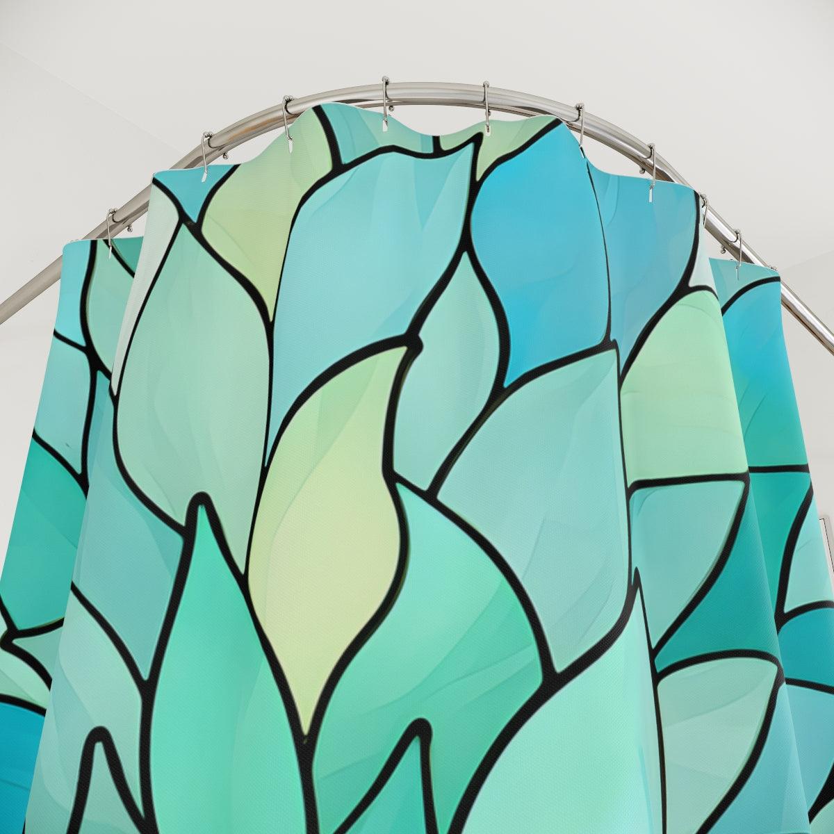 Aqua Marine Stained Glass Petals Shower Curtain