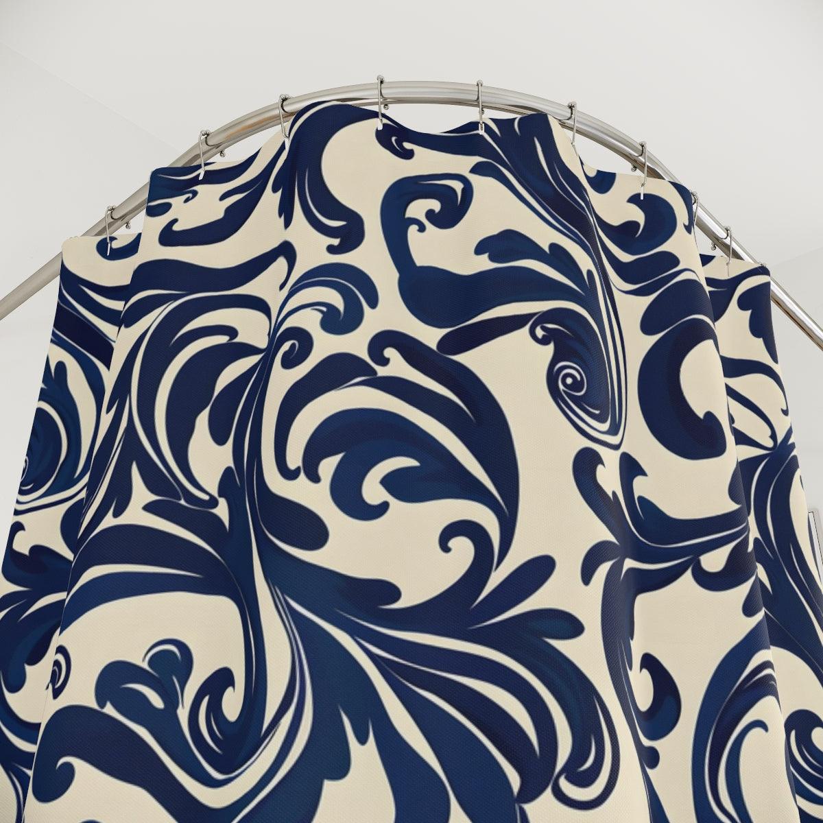 Navy Swirls Shower Curtain