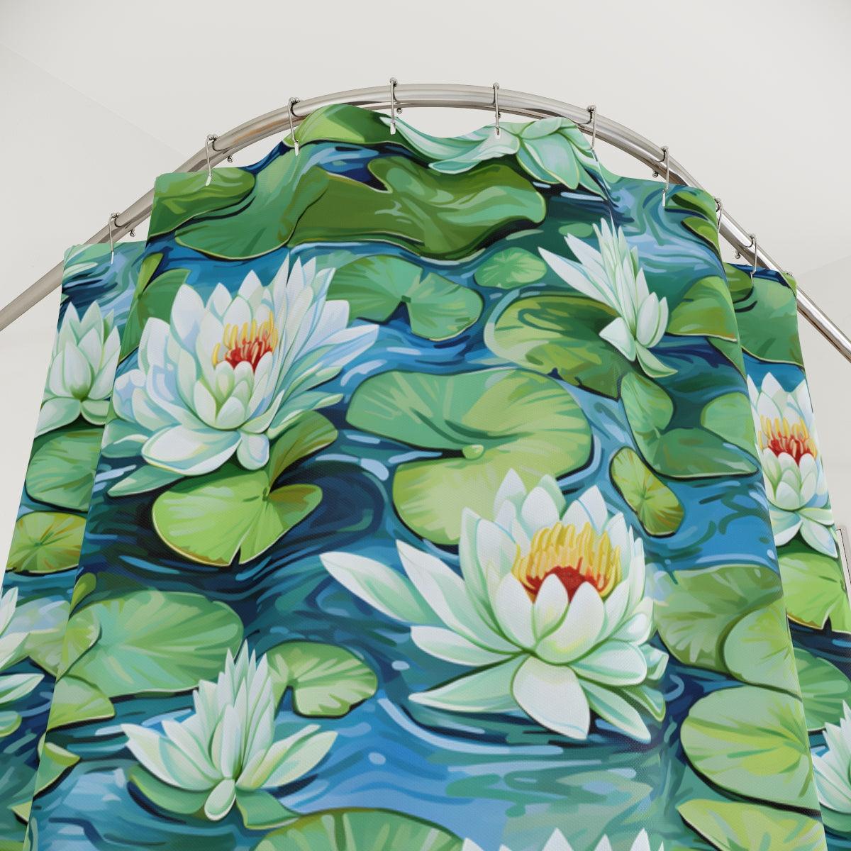 Waterlily watercolor Shower Curtains