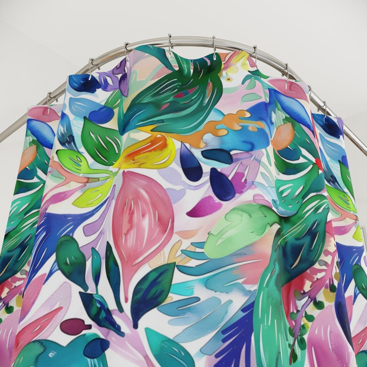 Pastel Tropical Leaves Shower Curtain