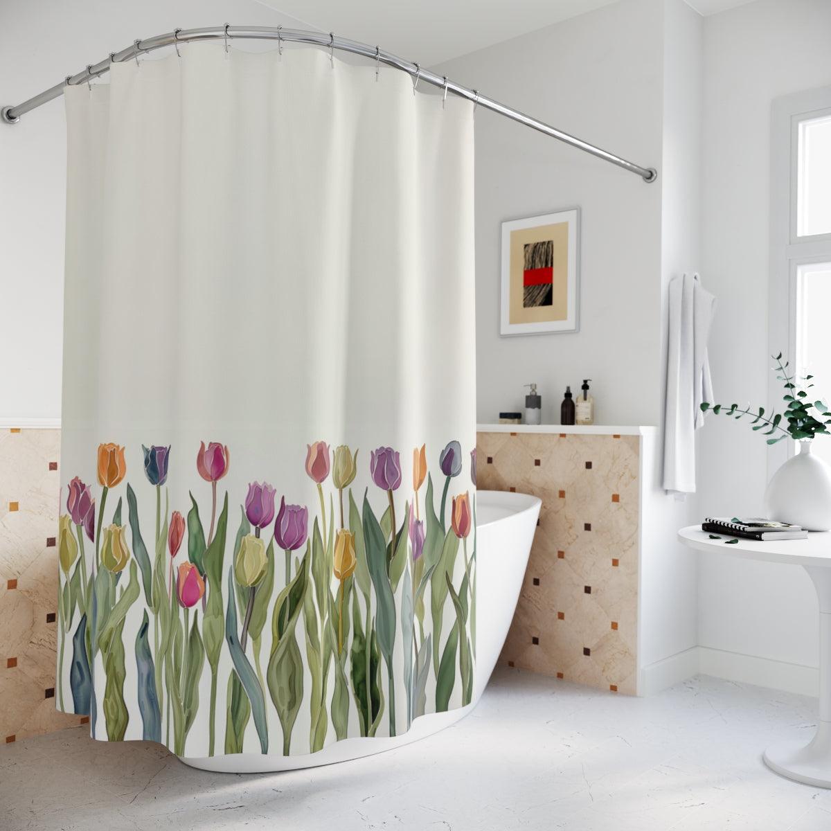 Watercolor Spring Tulips Shower Curtain