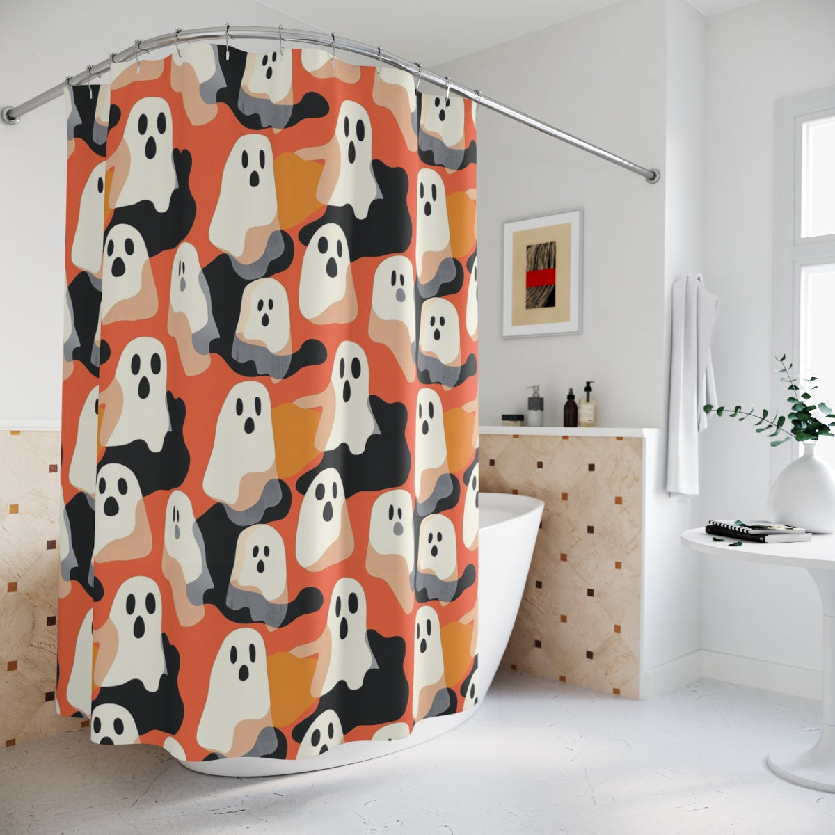 Orange Ghosts Shower Curtain