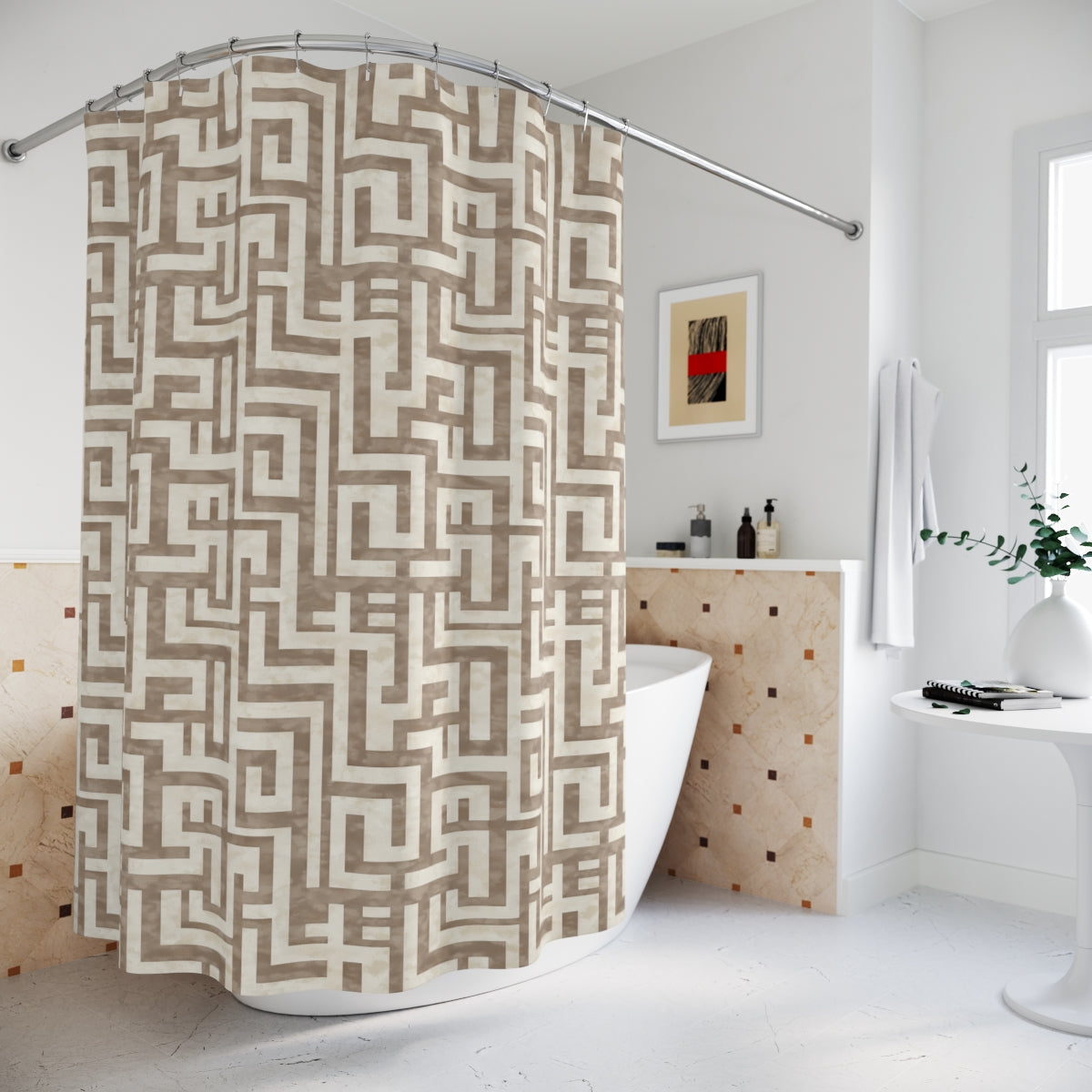 Brown Greek Key Shower Curtains