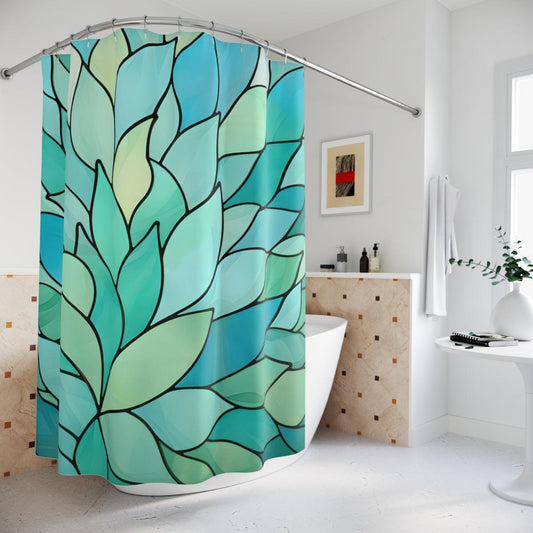 Aqua Marine Stained Glass Petals Shower Curtain