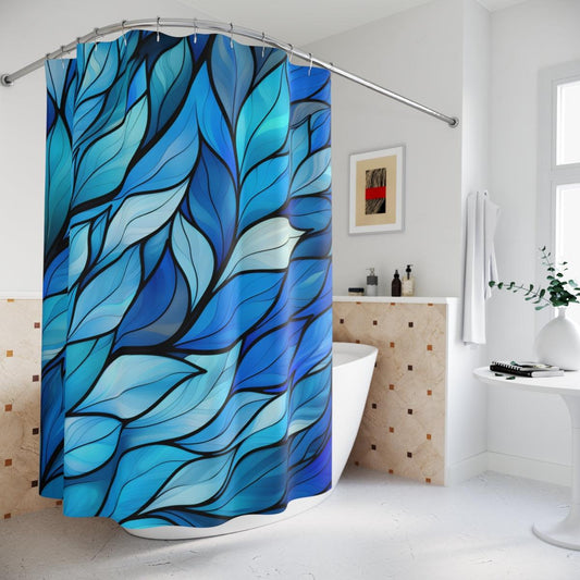 Blue Stained Glass Petals Shower Curtain