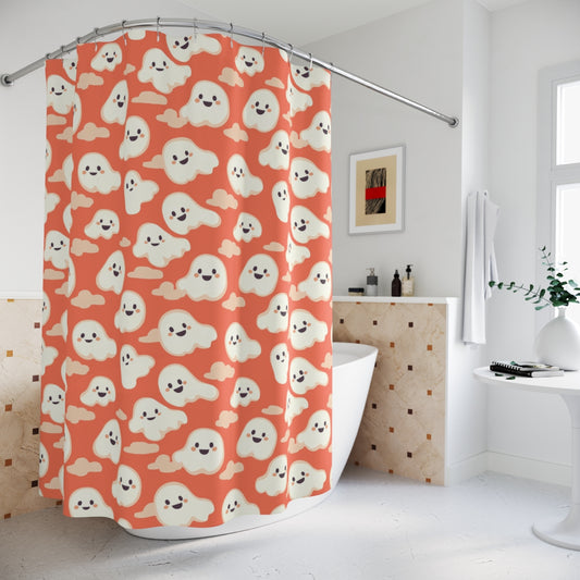 Playful Orange Ghosts Shower Curtains