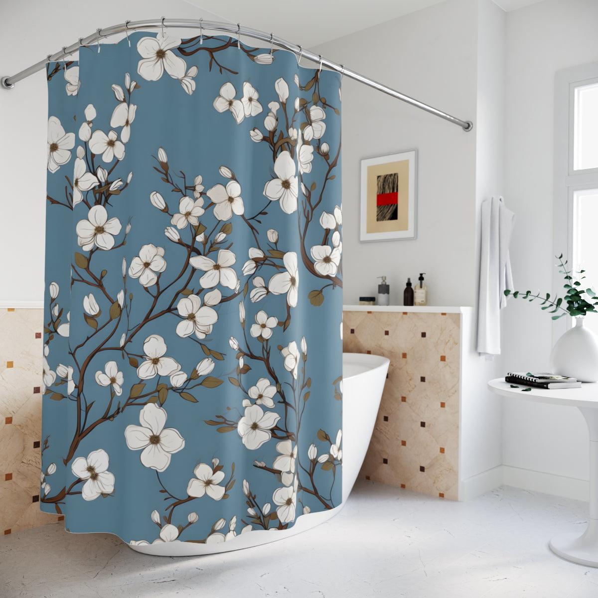 Blue Modern Farmhouse Shower Curtain