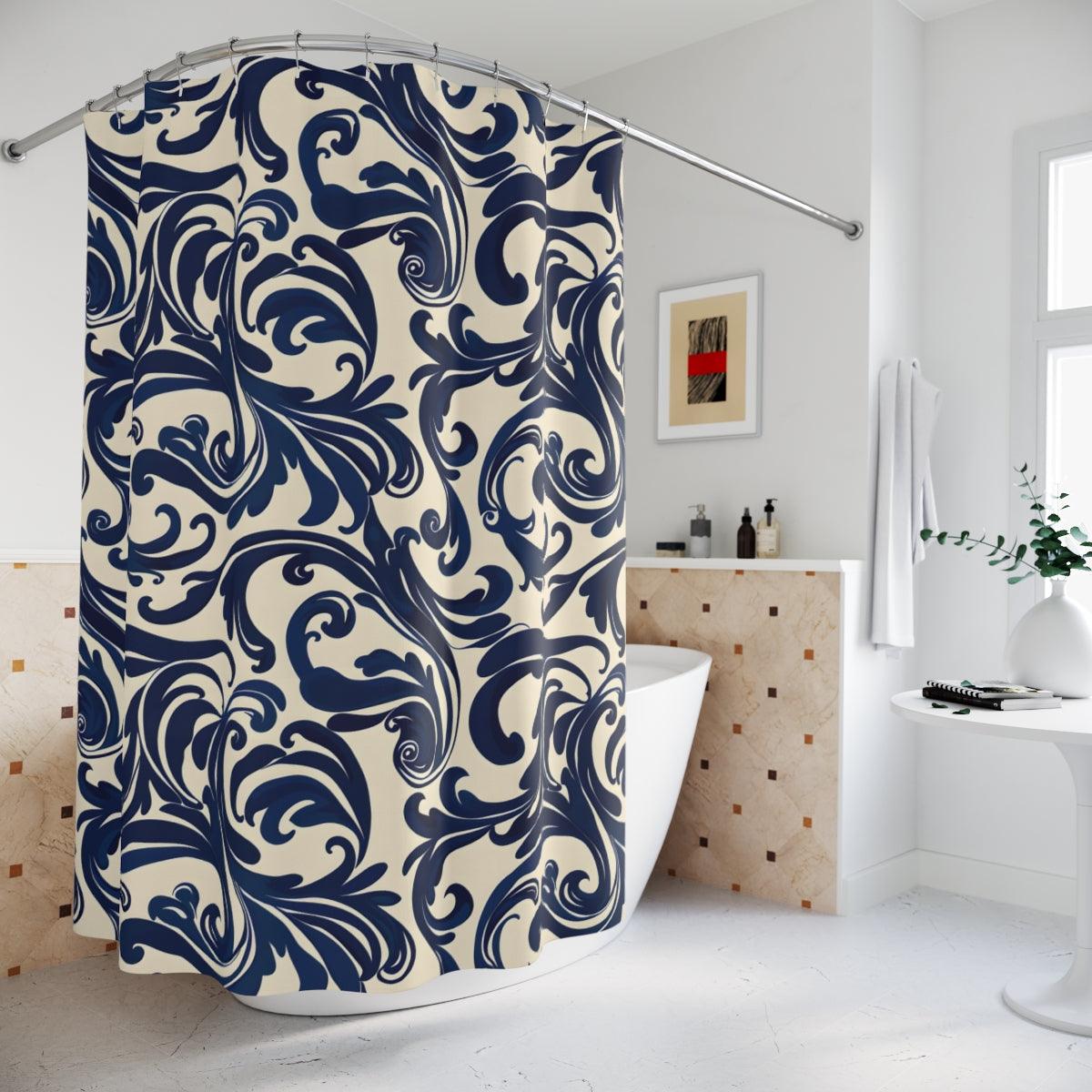 Navy Swirls Shower Curtain