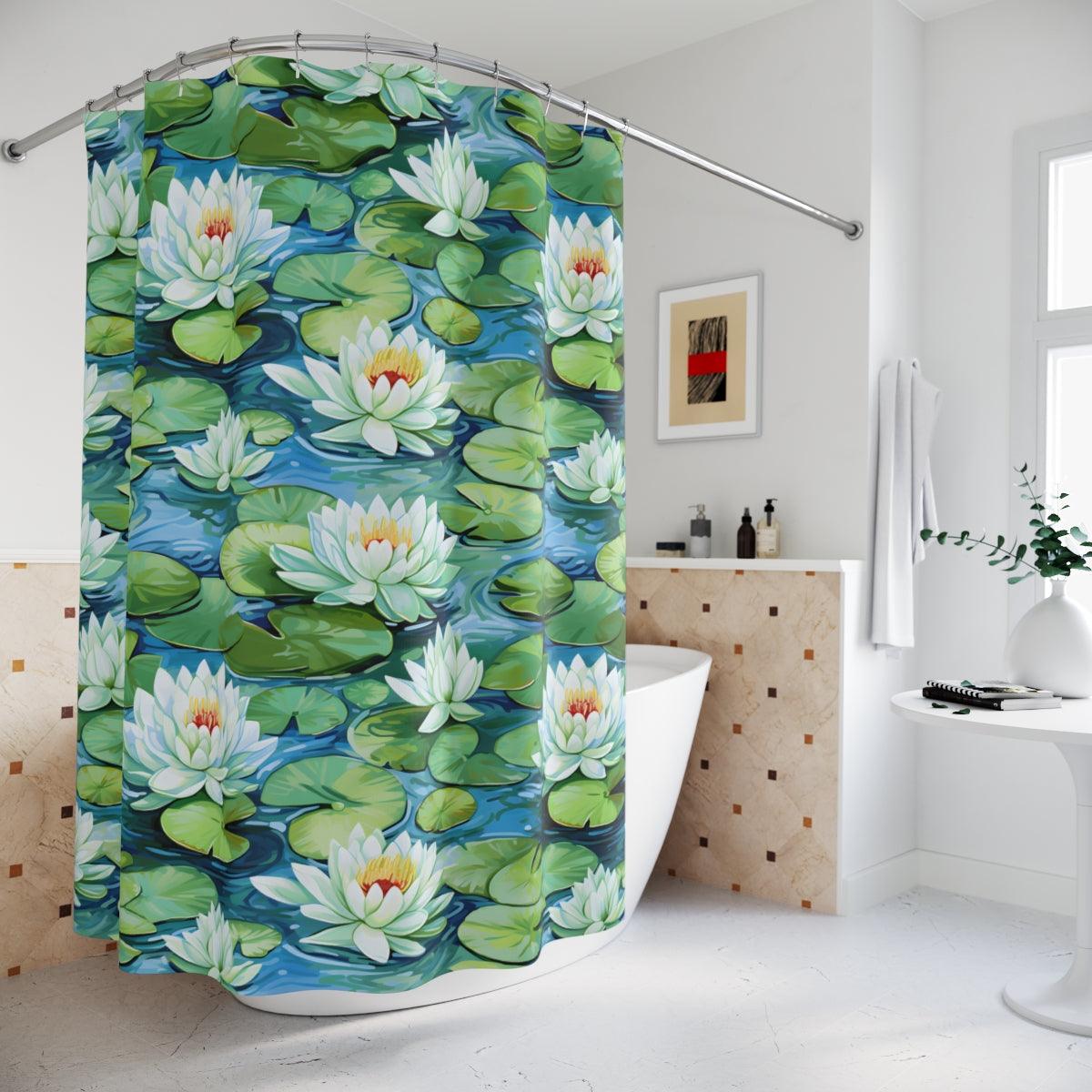 Waterlily watercolor Shower Curtains