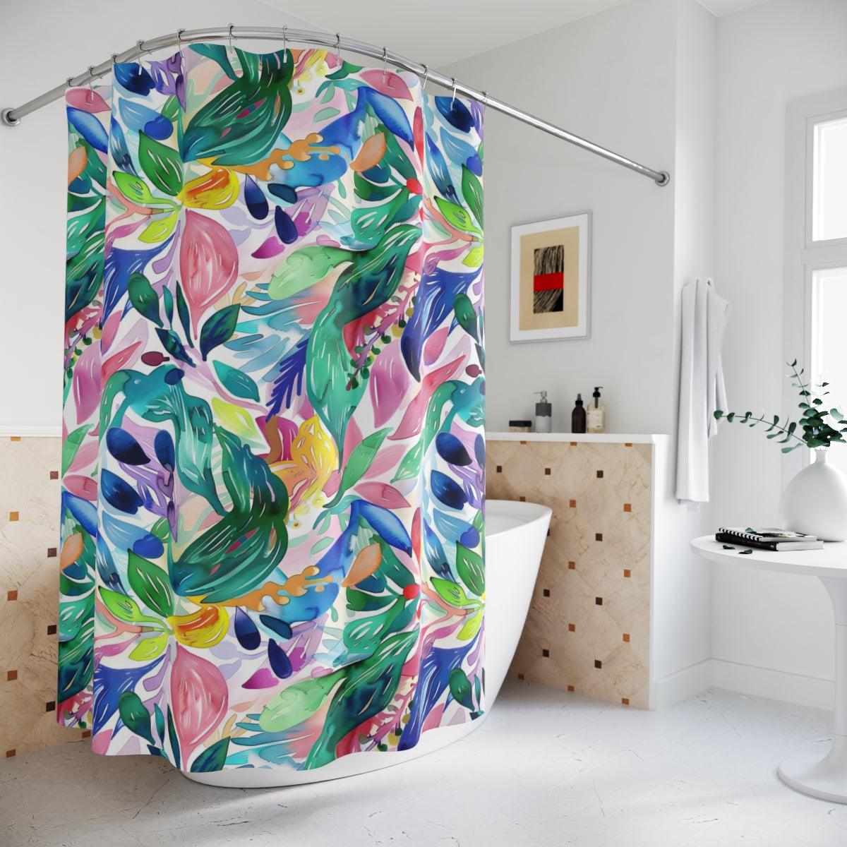 Pastel Tropical Leaves Shower Curtain