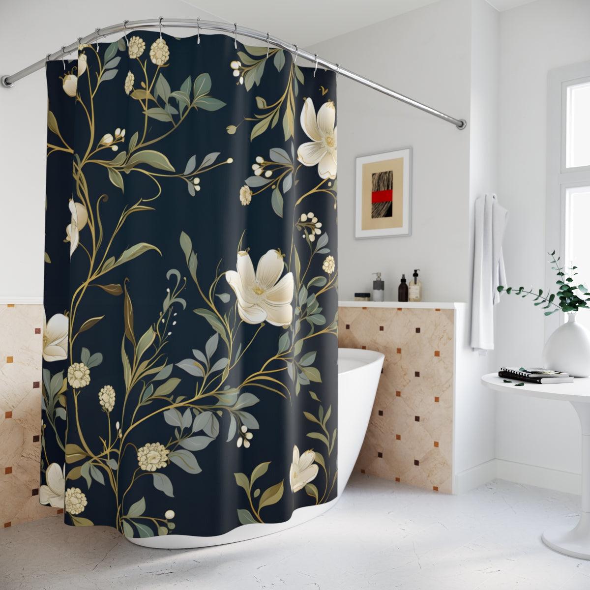 White Floral Elegance Shower Curtain