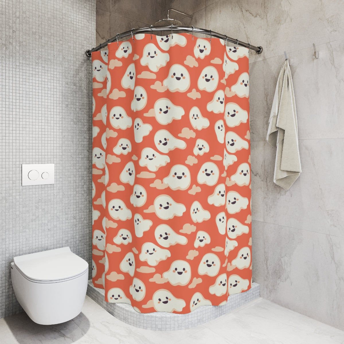 Playful Orange Ghosts Shower Curtains