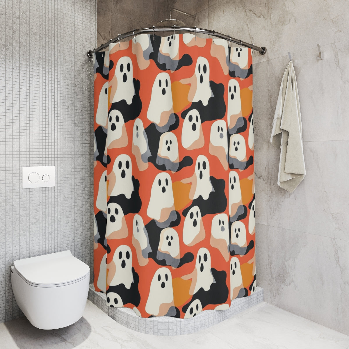 Orange Ghosts Shower Curtain