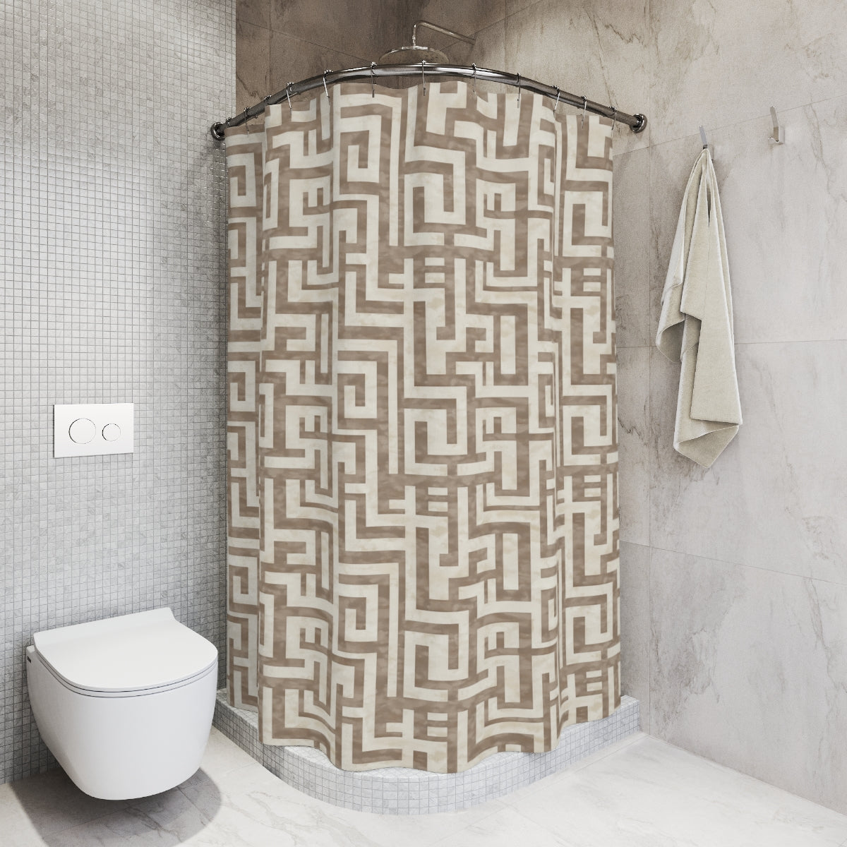 Brown Greek Key Shower Curtains