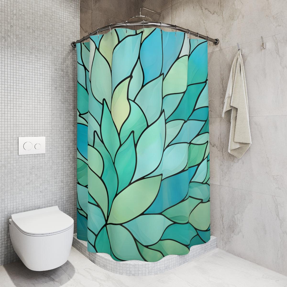 Aqua Marine Stained Glass Petals Shower Curtain