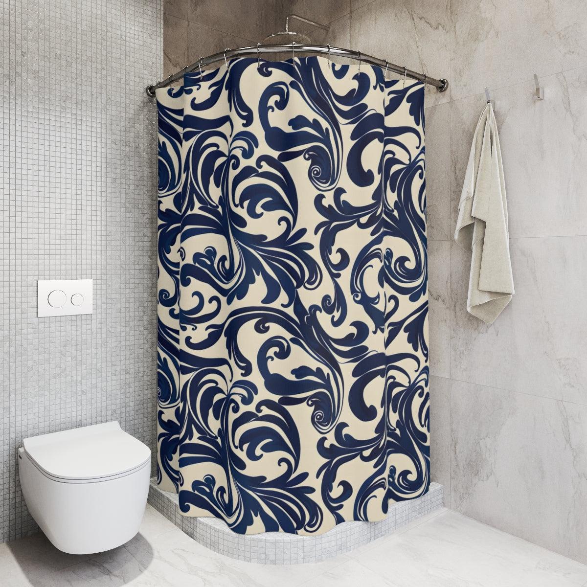 Navy Swirls Shower Curtain