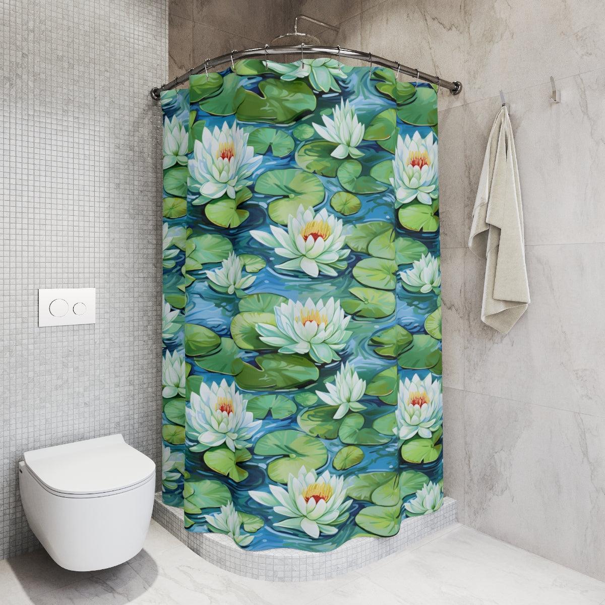 Waterlily watercolor Shower Curtains