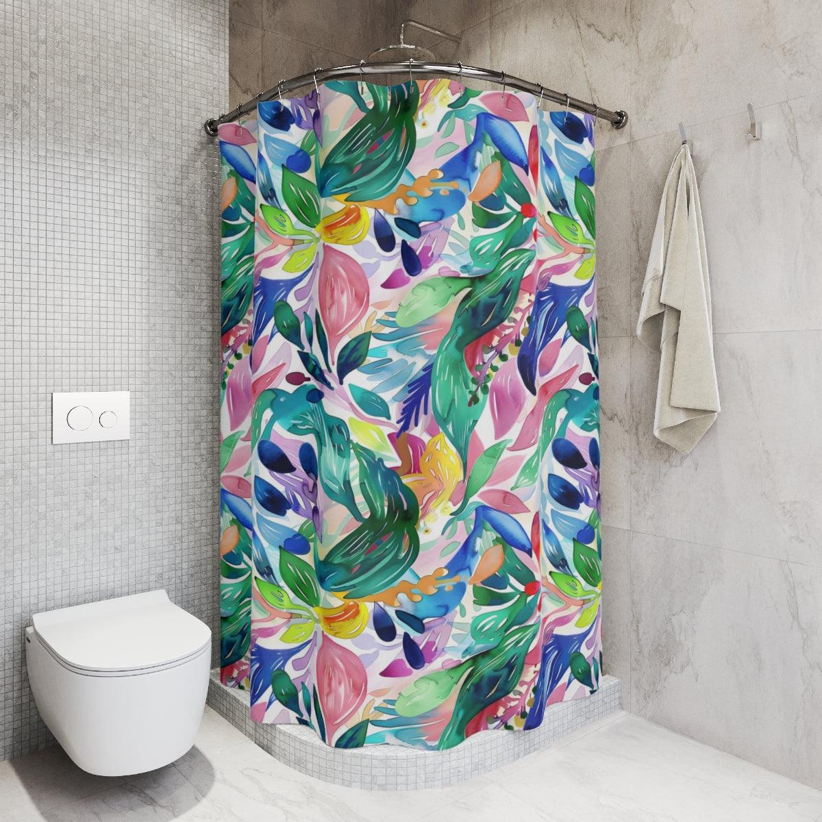 Pastel Tropical Leaves Shower Curtain