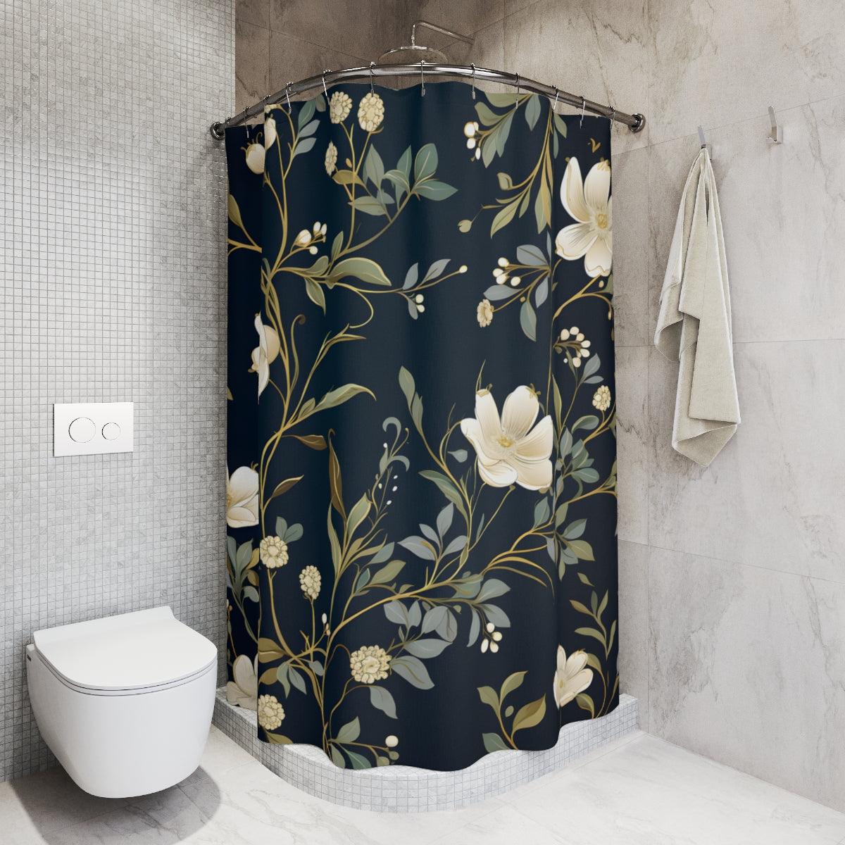 White Floral Elegance Shower Curtain