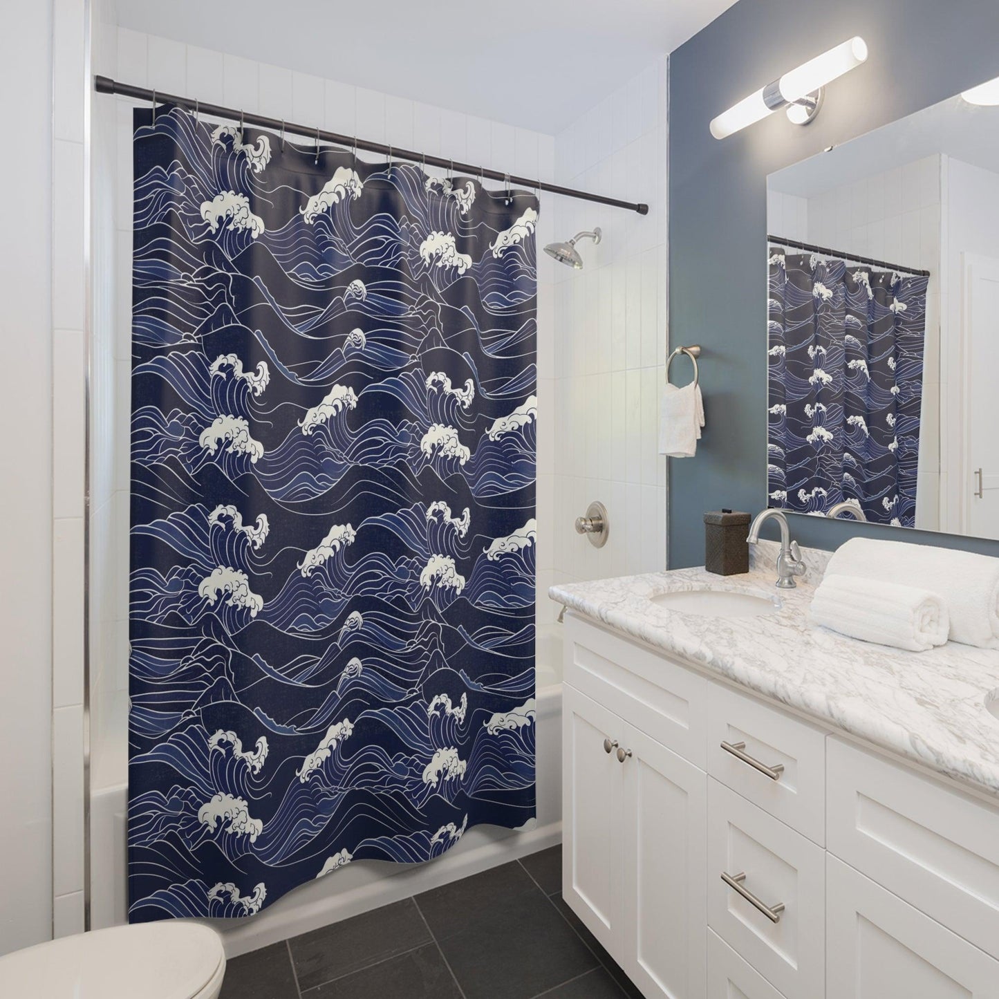 Indigo Waves Shower Curtain