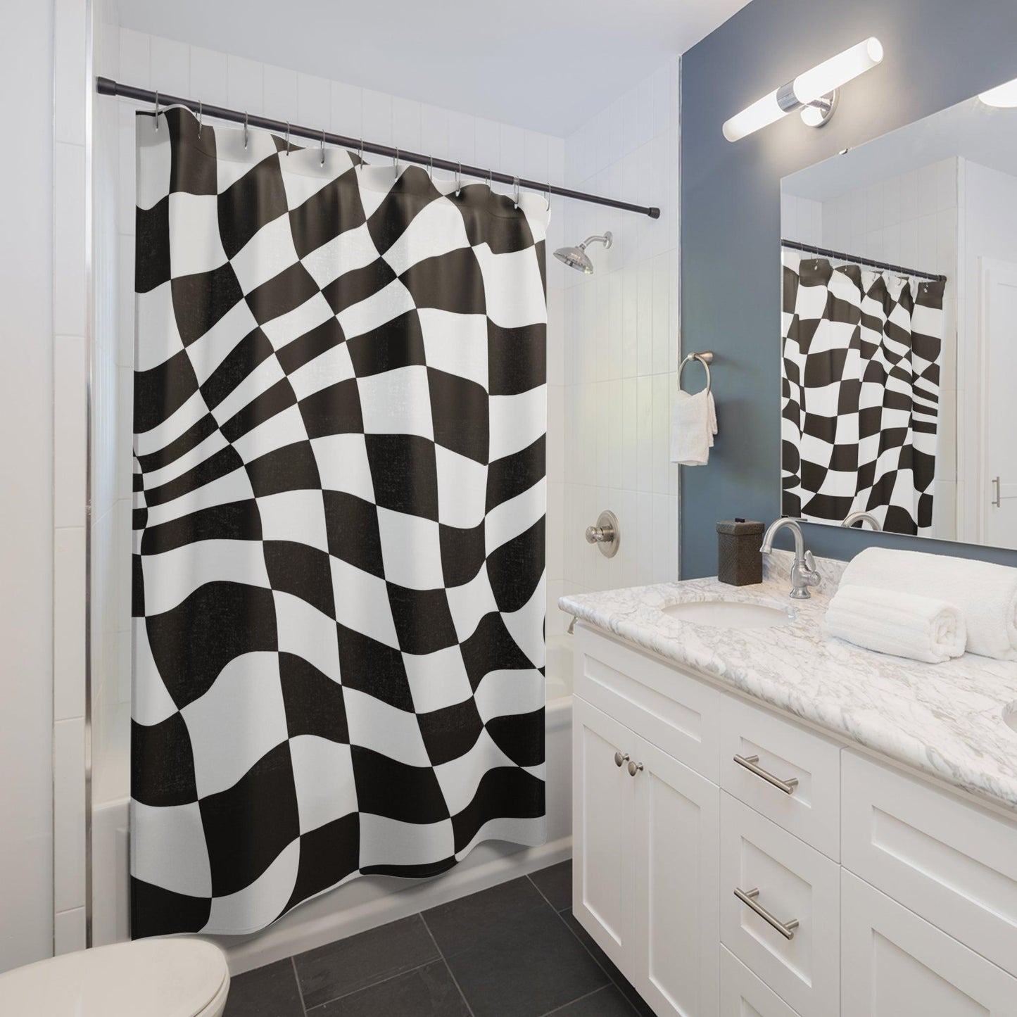 Wavy Checkered Shower Curtain