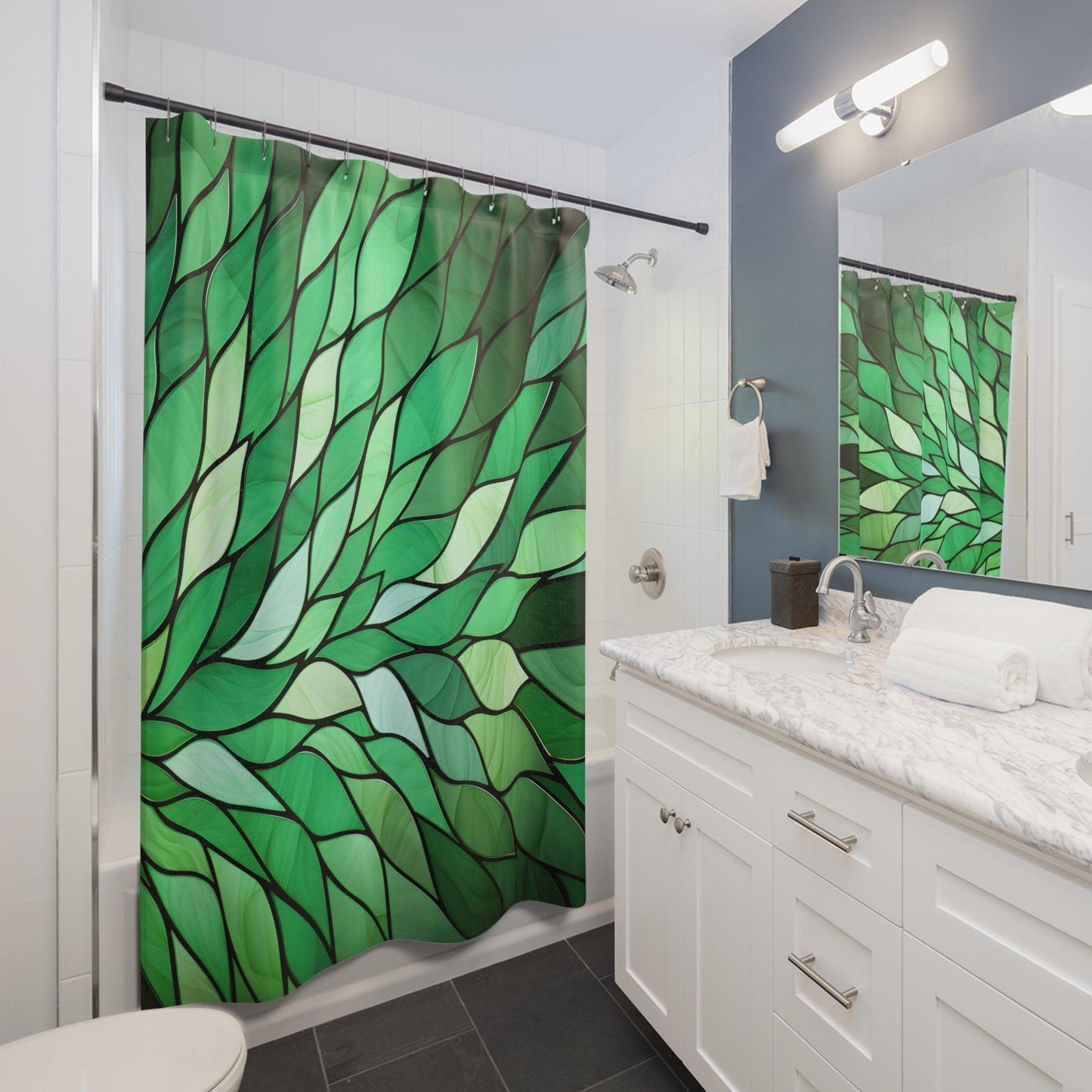 Green Stained Glass Petals Shower Curtain