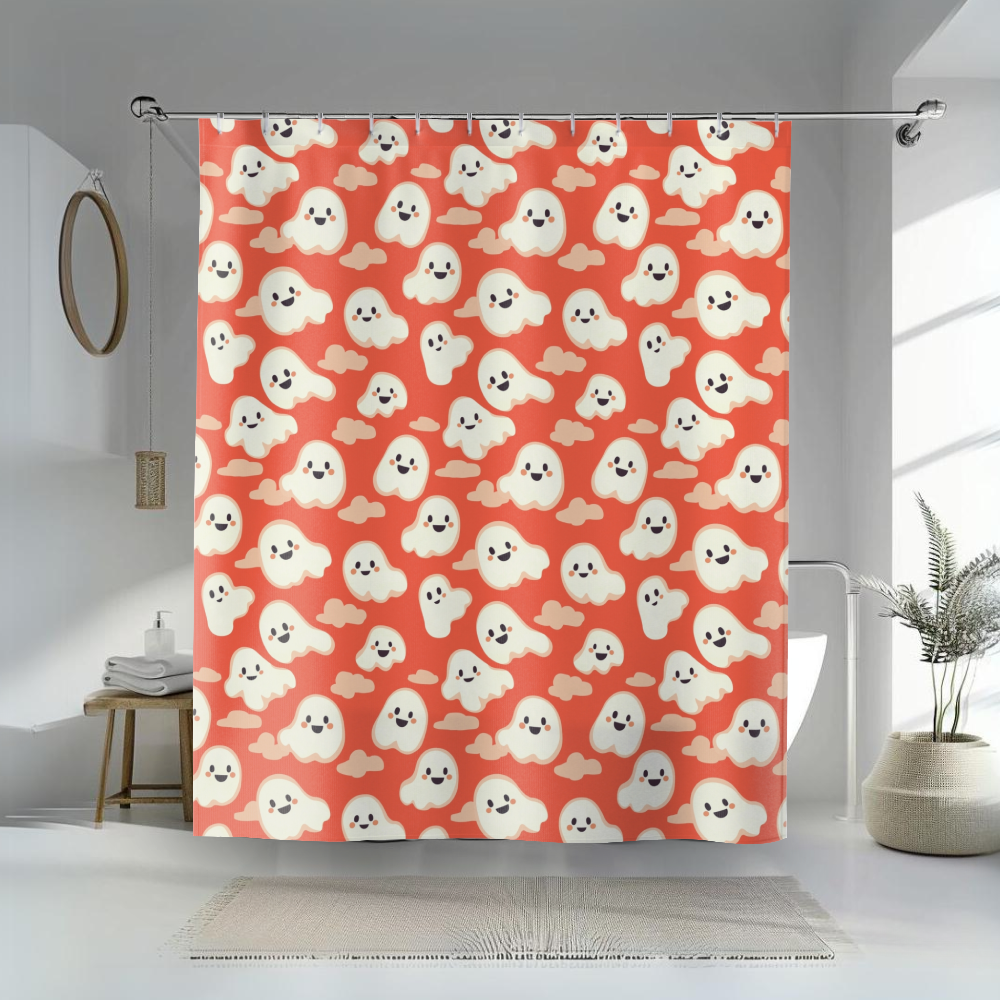 Playful Orange Ghosts Shower Curtains