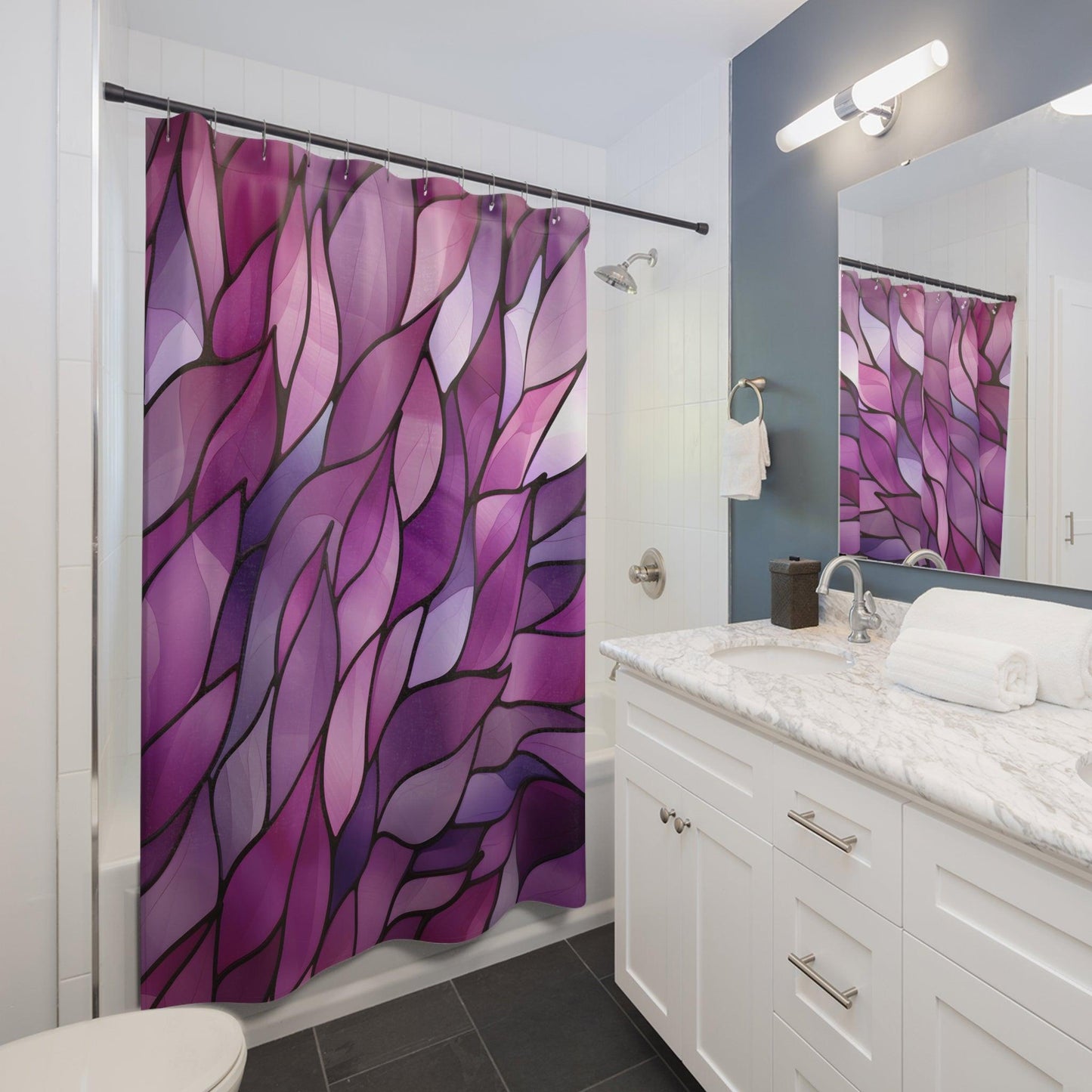 Purple Stained Glass Petals Shower Curtain