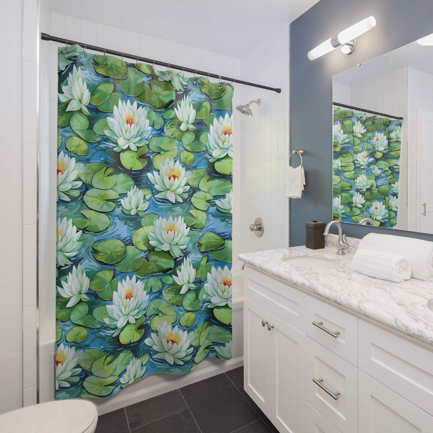 Waterlily watercolor Shower Curtains