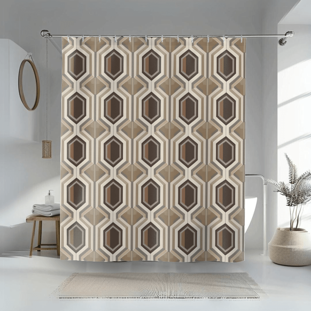 Modern Beige Hexagon Shower Curtain