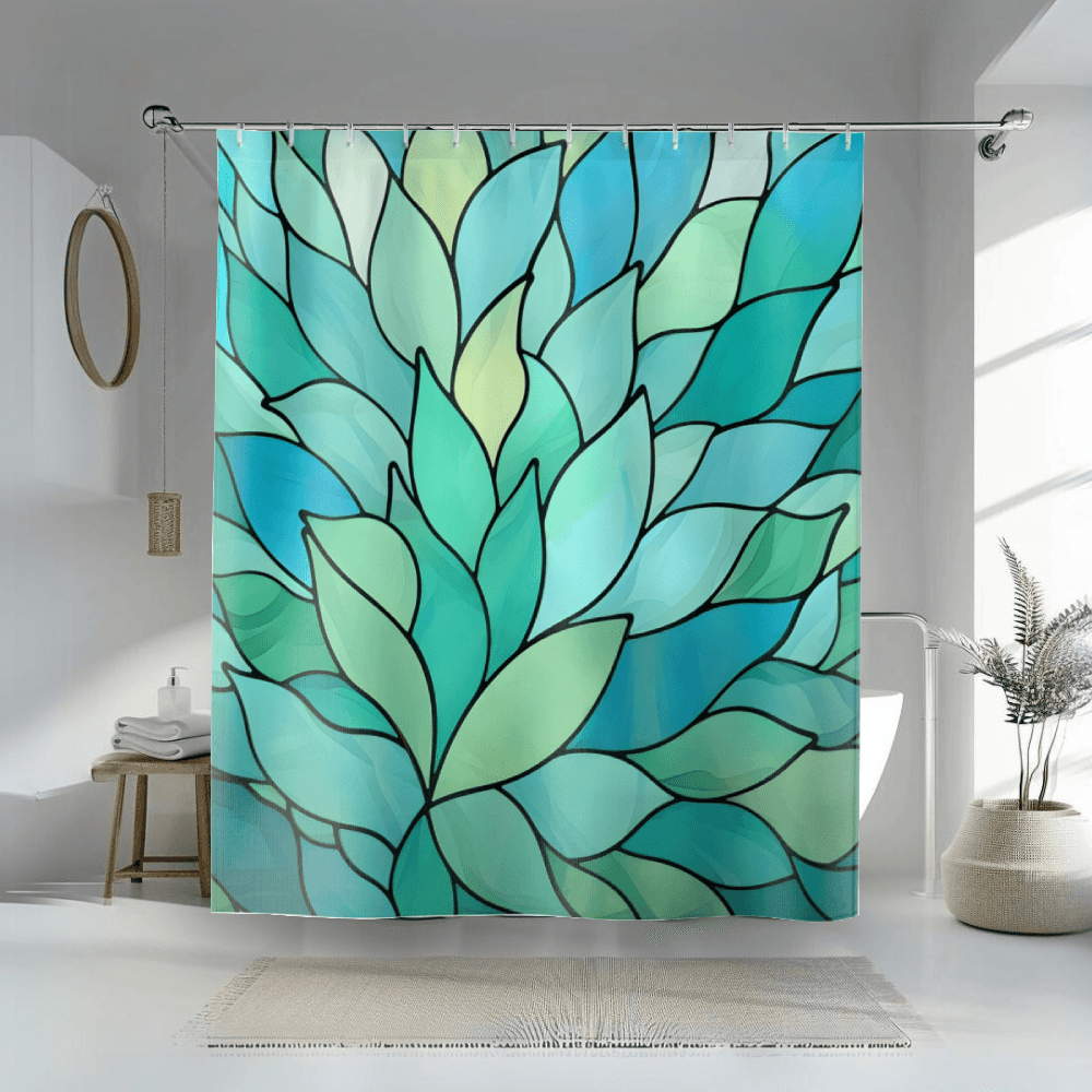 Aqua Marine Stained Glass Petals Shower Curtain