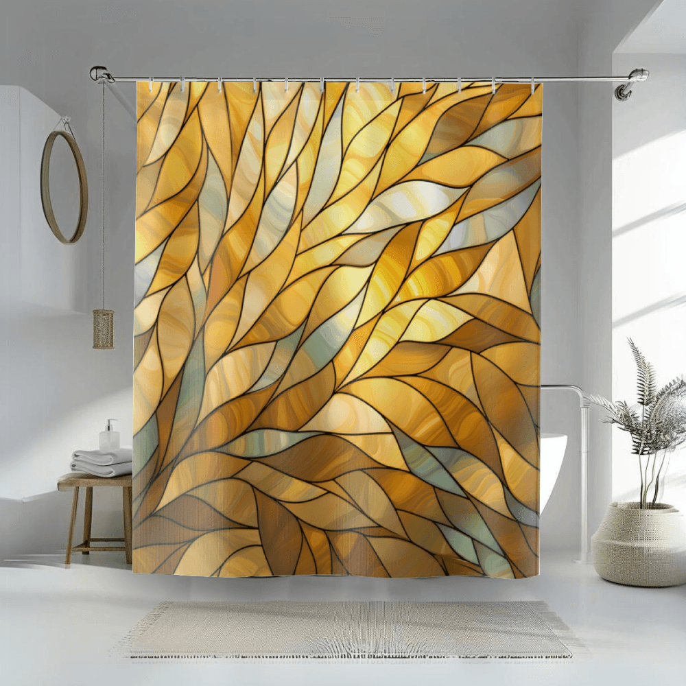 Gold Stained Glass Petals Shower Curtain