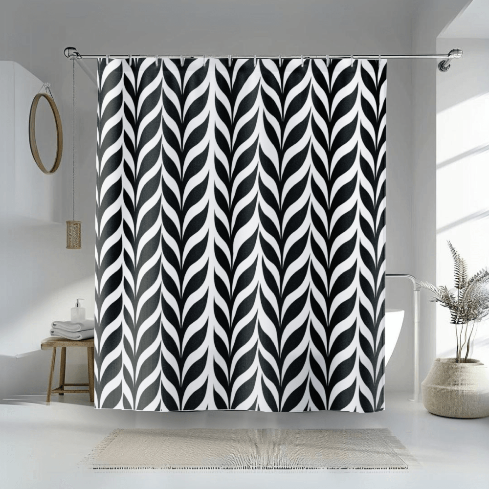 Black and White Modern Fern Shower Curtains