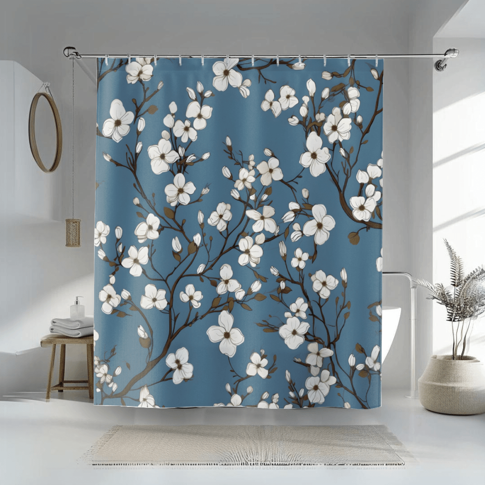 Blue Modern Farmhouse Shower Curtain