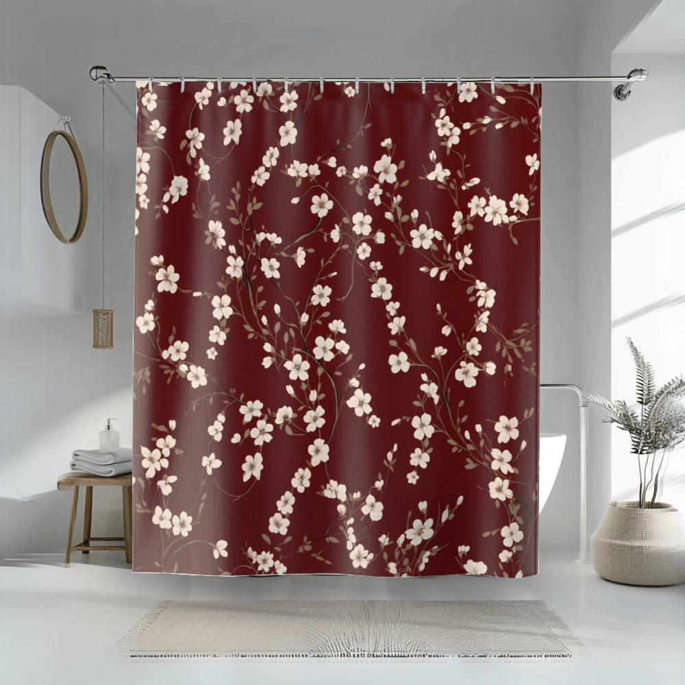 Red Modern Farmhouse Shower Curtain