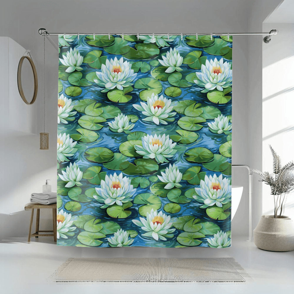 Waterlily watercolor Shower Curtains