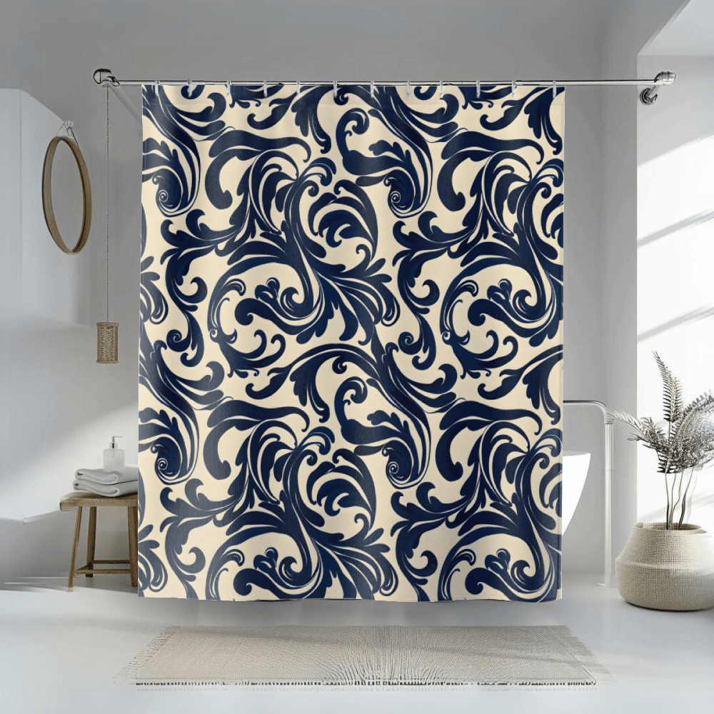 Navy Swirls Shower Curtain