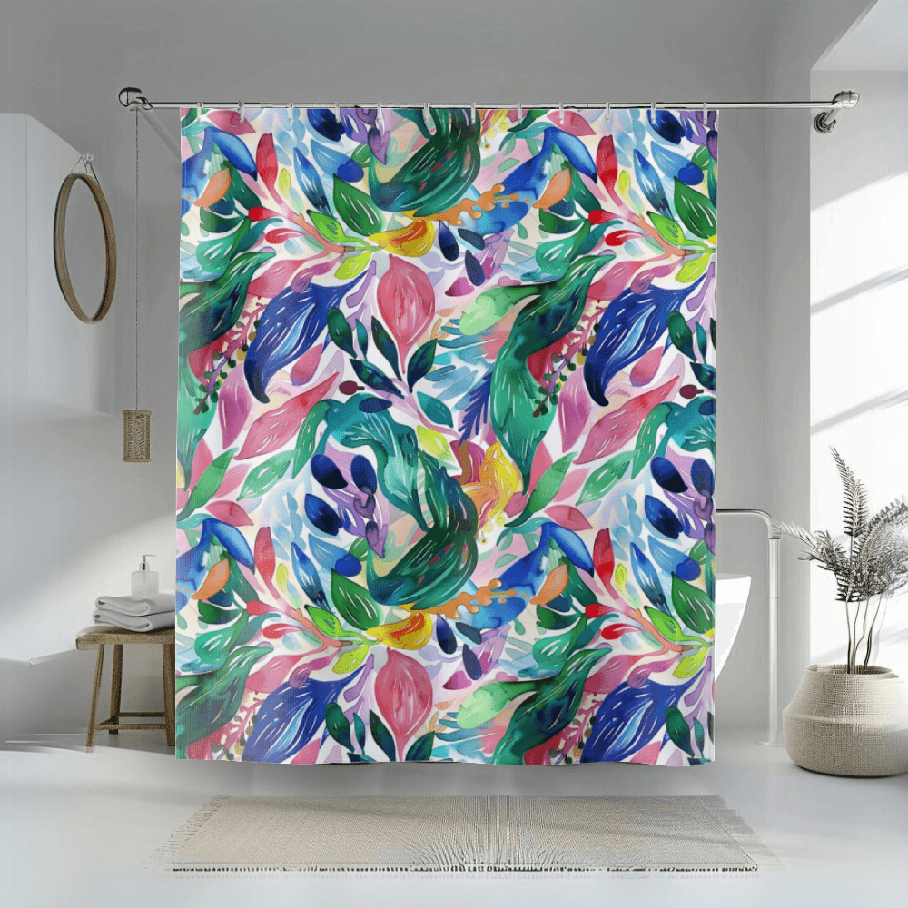 Pastel Tropical Leaves Shower Curtain