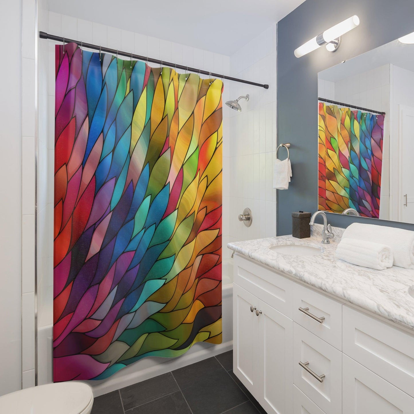 Rainbow Stained Glass Petals Shower Curtain