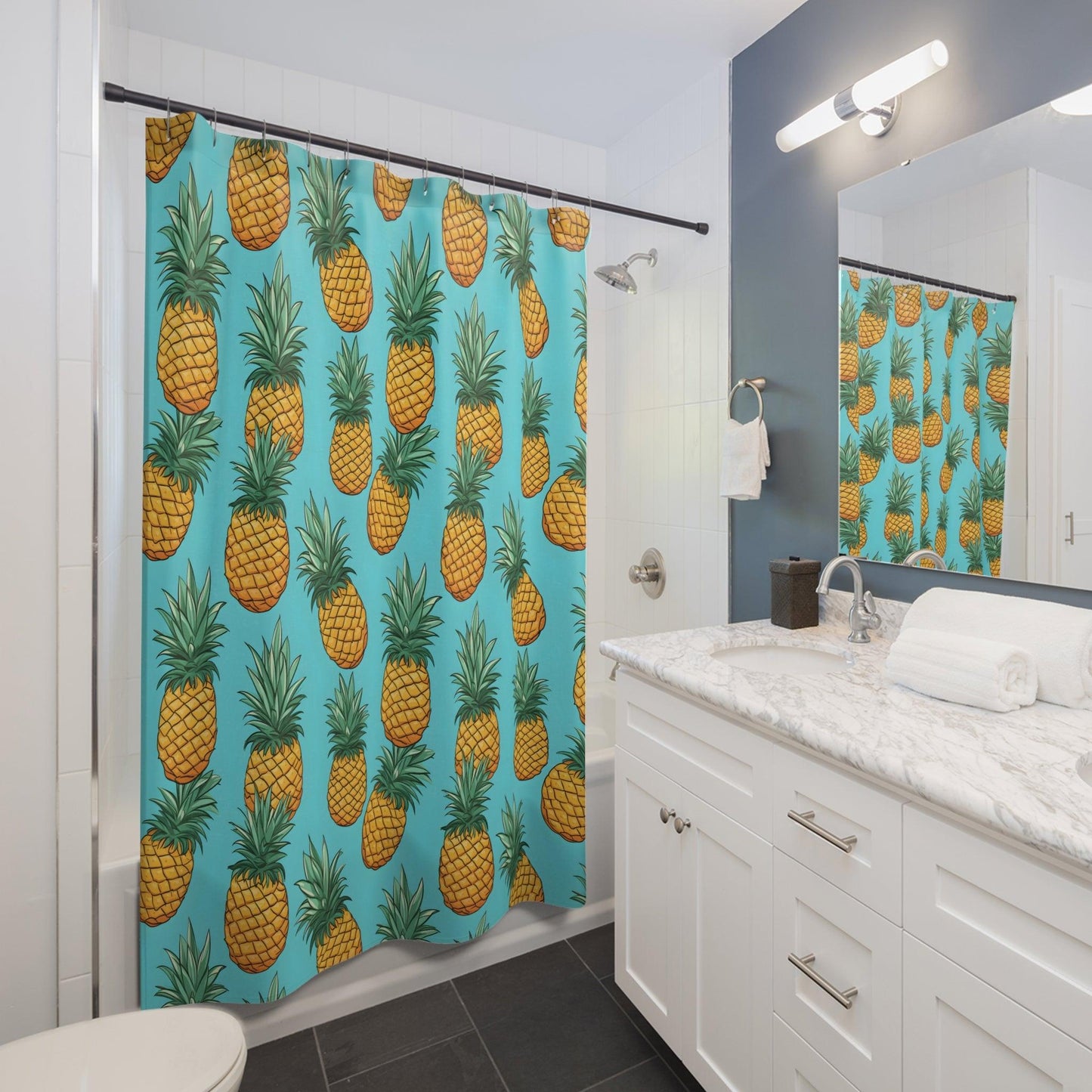 Pineapple blue Shower Curtains