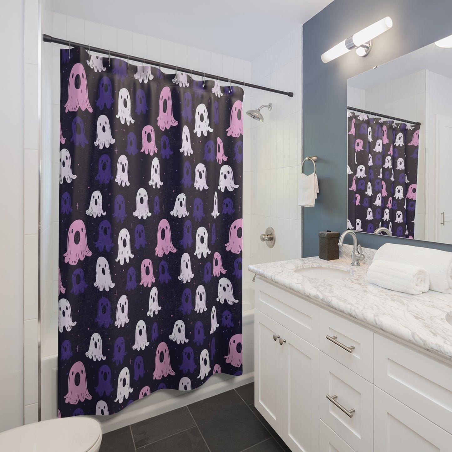 Purple Ghosts Shower Curtains