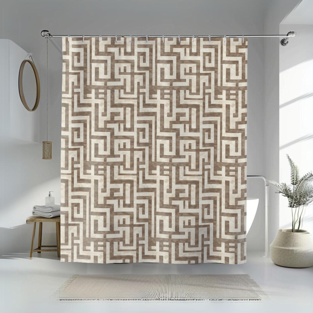 Brown Greek Key Shower Curtains